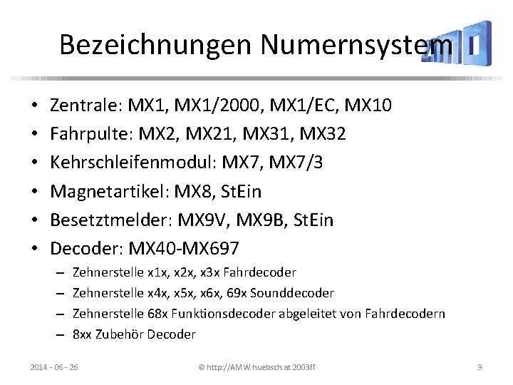 Bezeichnungen Numernsystem • • • Zentrale: MX 1, MX 1/2000, MX 1/EC, MX 10