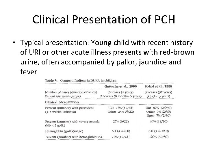 Clinical Presentation of PCH • Typical presentation: Young child with recent history of URI