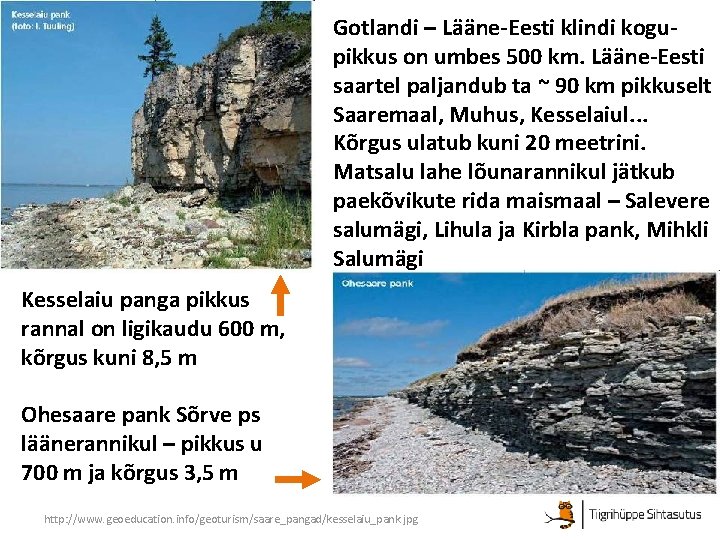 Gotlandi – Lääne-Eesti klindi kogupikkus on umbes 500 km. Lääne-Eesti saartel paljandub ta ~ Gotlandi – Lääne-Eesti klindi kogupikkus on umbes 500 km. Lääne-Eesti saartel paljandub ta ~