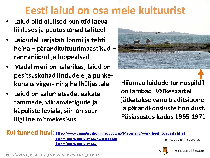 Eesti laiud on osa meie kultuurist • Laiud olid olulised punktid laevaliikluses ja peatuskohad Eesti laiud on osa meie kultuurist • Laiud olid olulised punktid laevaliikluses ja peatuskohad