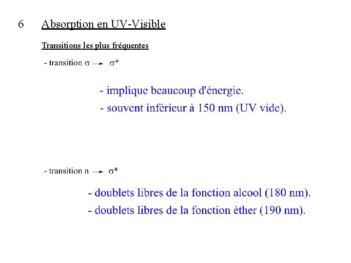 6 Absorption en UV-Visible Transitions les plus fréquentes 