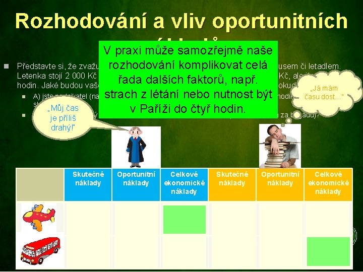 Rozhodování a vliv oportunitních nákladů V praxi může samozřejmě naše n Představte si, že