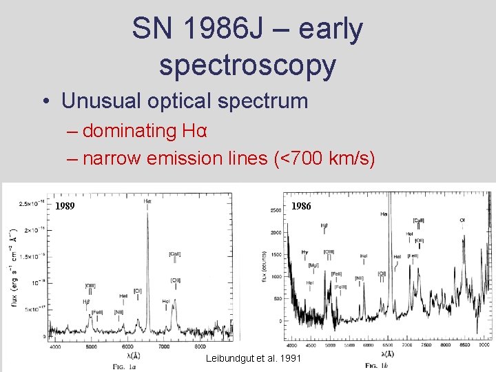 SN 1986 J – early spectroscopy • Unusual optical spectrum – dominating Hα – SN 1986 J – early spectroscopy • Unusual optical spectrum – dominating Hα –
