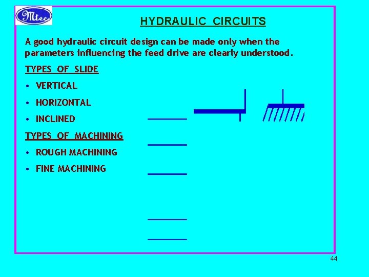 HYDRAULIC CIRCUITS A good hydraulic circuit design can be made only when the parameters