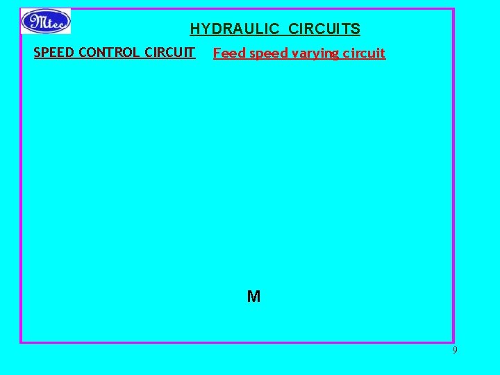 HYDRAULIC CIRCUITS SPEED CONTROL CIRCUIT Feed speed varying circuit M 9 