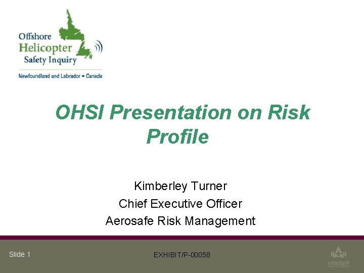 OHSI Presentation on Risk Profile Kimberley Turner Chief Executive Officer Aerosafe Risk Management Slide