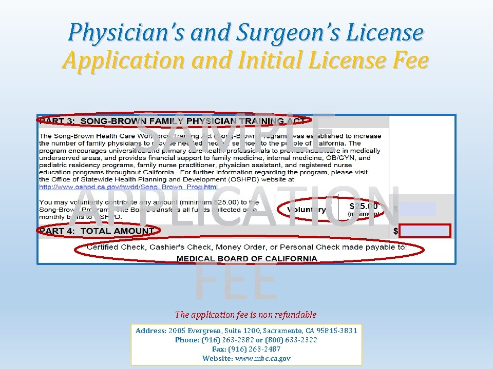 Physician’s and Surgeon’s License Application and Initial License Fee The application fee is non