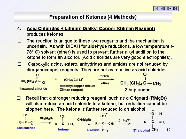 Preparation of Ketones (4 Methods) 4. q q Acid Chlorides + Lithium Dialkyl Copper