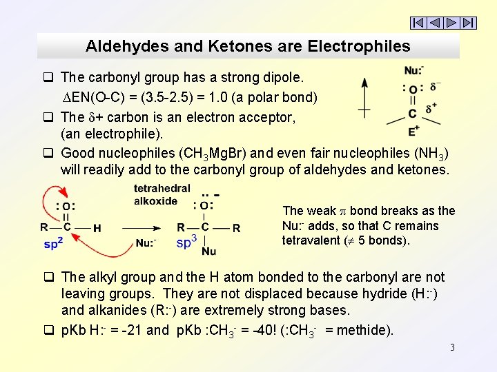 Aldehydes and Ketones are Electrophiles q The carbonyl group has a strong dipole. DEN(O-C)