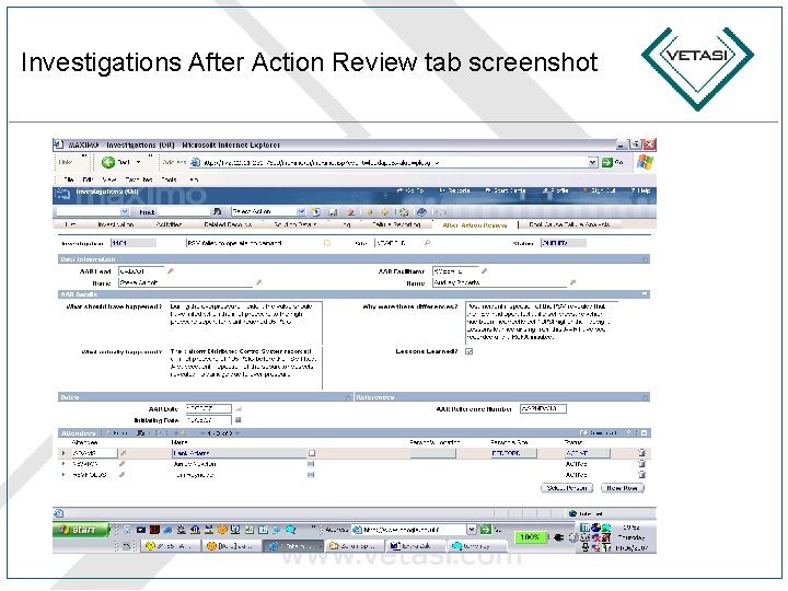 Investigations After Action Review tab screenshot 