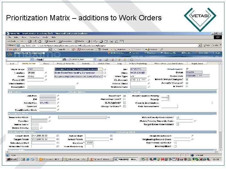 Prioritization Matrix – additions to Work Orders 