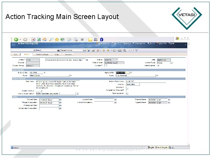 Action Tracking Main Screen Layout 