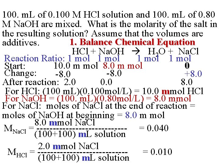 100. m. L of 0. 100 M HCl solution and 100. m. L of