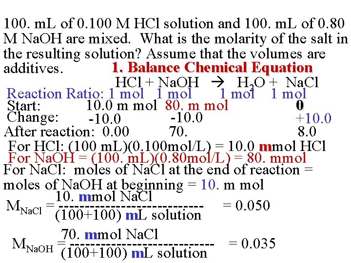 100. m. L of 0. 100 M HCl solution and 100. m. L of