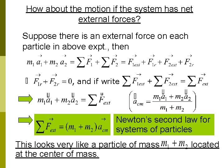 How about the motion if the system has net external forces? Suppose there is