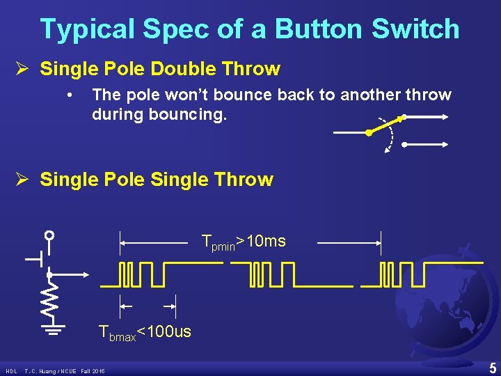 Typical Spec of a Button Switch Ø Single Pole Double Throw • The pole