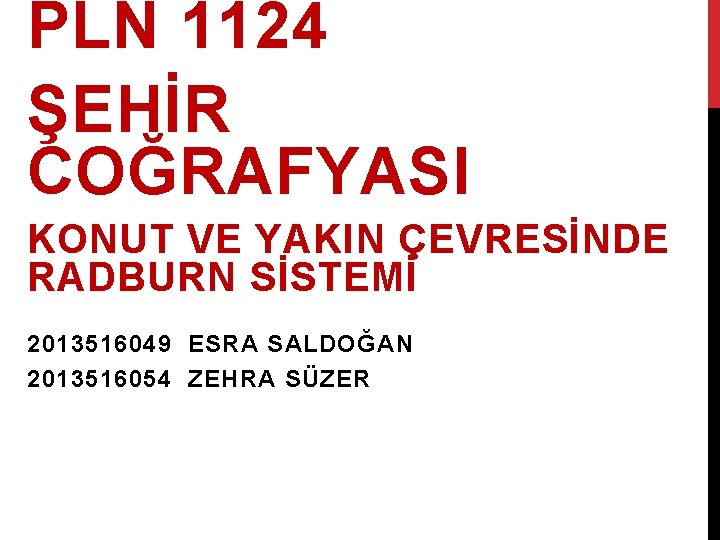 PLN 1124 ŞEHİR COĞRAFYASI KONUT VE YAKIN ÇEVRESİNDE RADBURN SİSTEMİ 2013516049 ESRA SALDOĞAN 2013516054