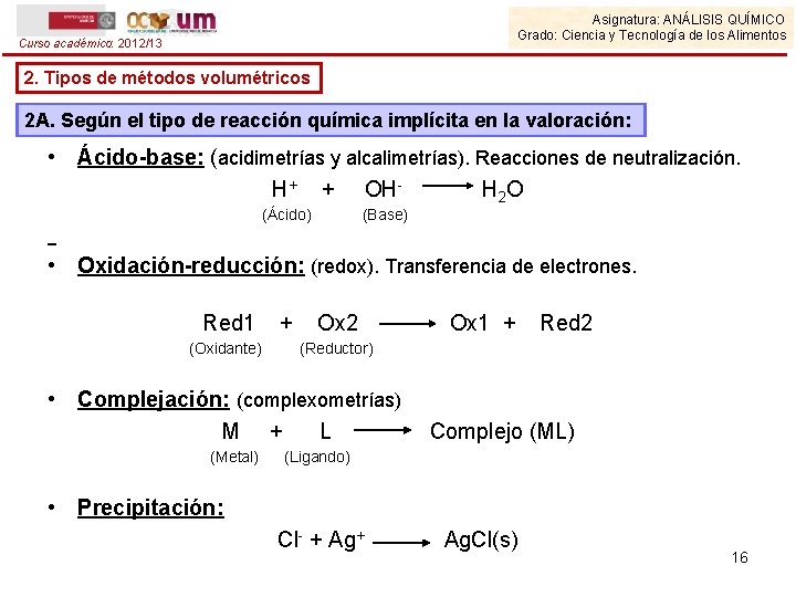 Asignatura: ANÁLISIS QUÍMICO Grado: Ciencia y Tecnología de los Alimentos Curso académico: 2012/13 2.