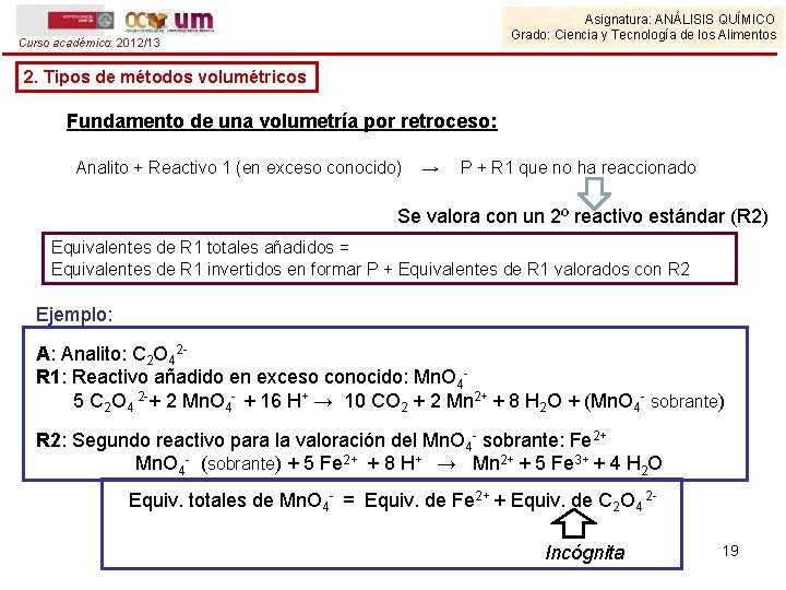 Asignatura: ANÁLISIS QUÍMICO Grado: Ciencia y Tecnología de los Alimentos Curso académico: 2012/13 2.