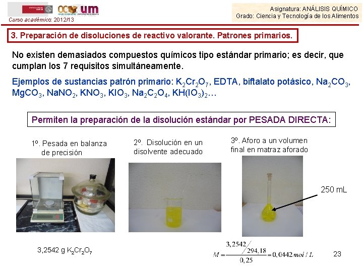 Asignatura: ANÁLISIS QUÍMICO Grado: Ciencia y Tecnología de los Alimentos Curso académico: 2012/13 3.