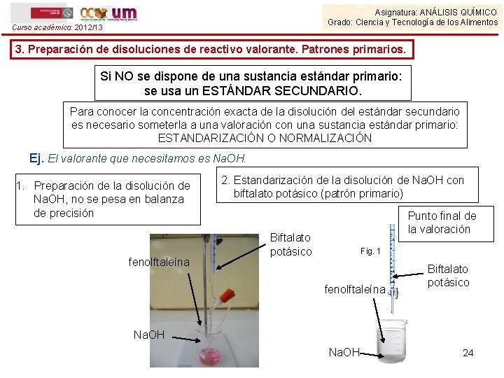 Asignatura: ANÁLISIS QUÍMICO Grado: Ciencia y Tecnología de los Alimentos Curso académico: 2012/13 3.