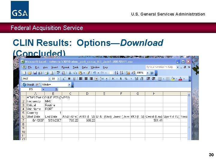 U. S. General Services Administration Federal Acquisition Service CLIN Results: Options—Download (Concluded) 30 