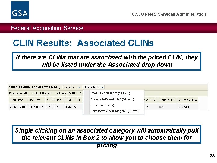 U. S. General Services Administration Federal Acquisition Service CLIN Results: Associated CLINs If there U. S. General Services Administration Federal Acquisition Service CLIN Results: Associated CLINs If there