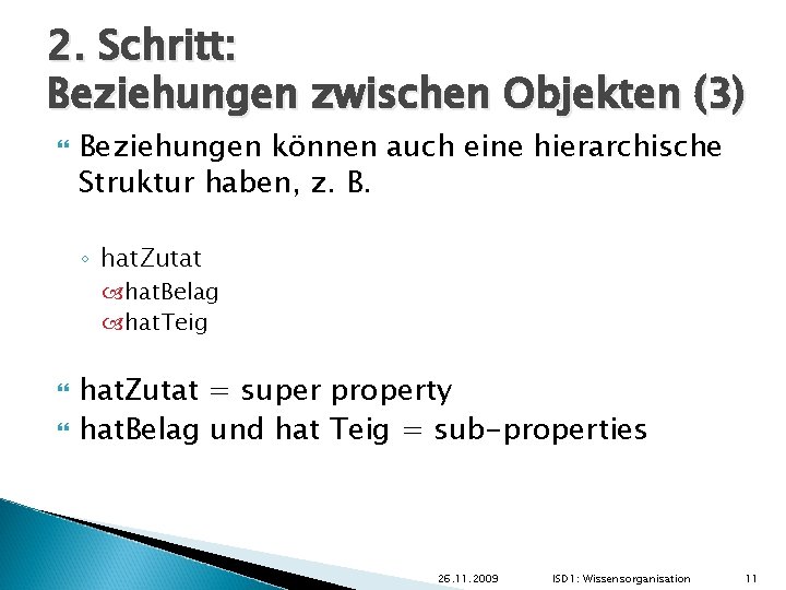 2. Schritt: Beziehungen zwischen Objekten (3) Beziehungen können auch eine hierarchische Struktur haben, z.