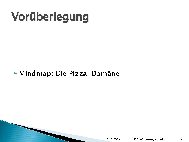 Vorüberlegung Mindmap: Die Pizza-Domäne 26. 11. 2009 ISD 1: Wissensorganisation 4 