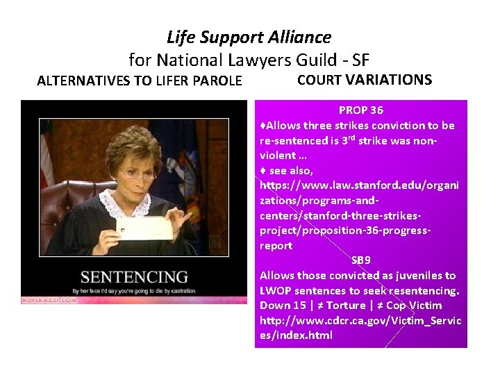 Life Support Alliance for National Lawyers Guild - SF ALTERNATIVES TO LIFER PAROLE COURT