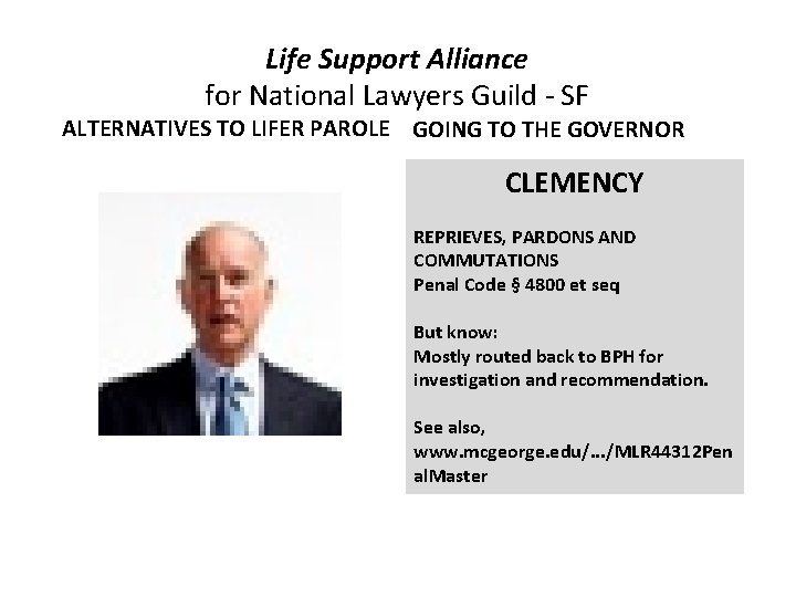 Life Support Alliance for National Lawyers Guild - SF ALTERNATIVES TO LIFER PAROLE GOING