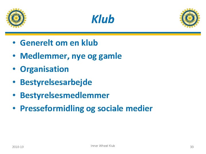 Klub • • • Generelt om en klub Medlemmer, nye og gamle Organisation Bestyrelsesarbejde