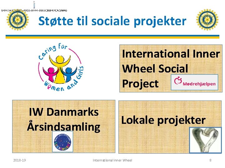 Støtte til sociale projekter International Inner Wheel Social Project IW Danmarks Årsindsamling 2018 -19