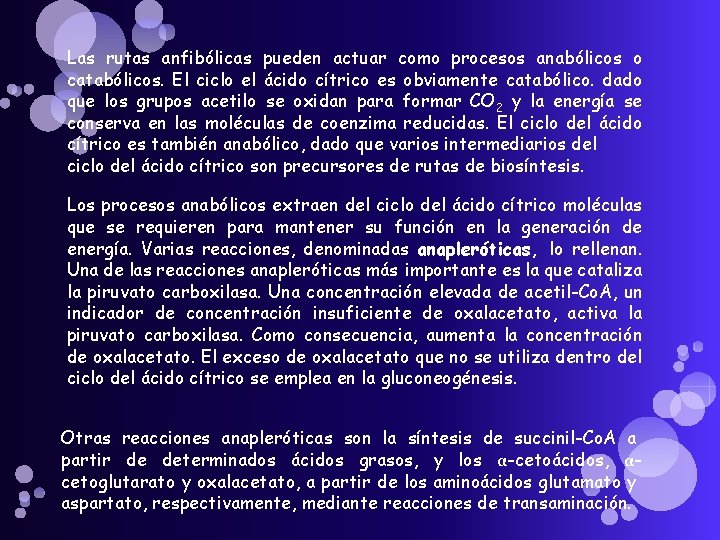 Las rutas anfibólicas pueden actuar como procesos anabólicos o catabólicos. El ciclo el ácido