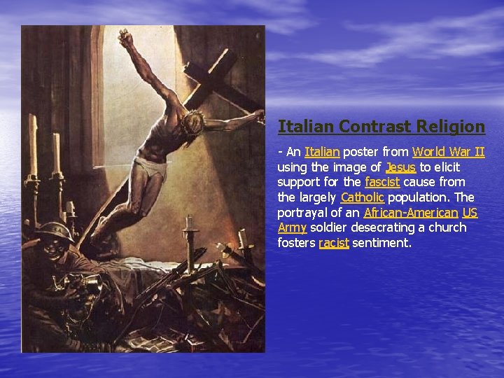 Italian Contrast Religion - An Italian poster from World War II using the image