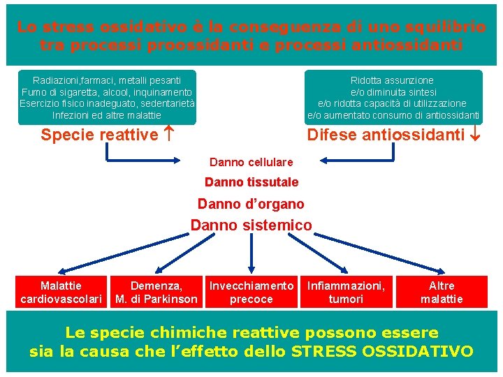 Lo stress ossidativo è la conseguenza di uno squilibrio tra processi proossidanti e processi
