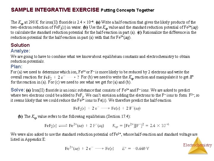 SAMPLE INTEGRATIVE EXERCISE Putting Concepts Together The Ksp at 298 K for iron(II) fluoride