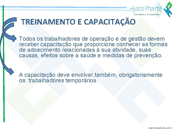 Consultoria e Treinamento TREINAMENTO E CAPACITAÇÃO Todos os trabalhadores de operação e de gestão