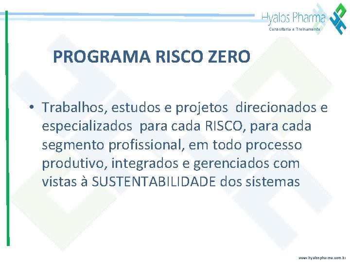 Consultoria e Treinamento PROGRAMA RISCO ZERO • Trabalhos, estudos e projetos direcionados e especializados