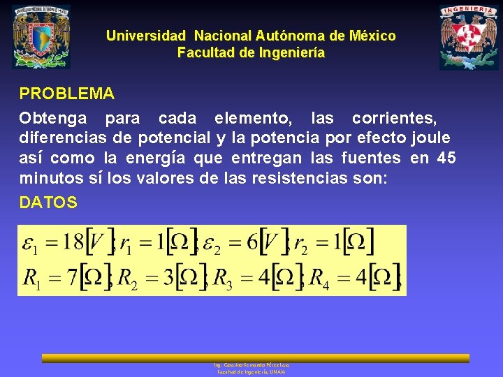 Universidad Nacional Autónoma de México Facultad de Ingeniería PROBLEMA Obtenga para cada elemento, las