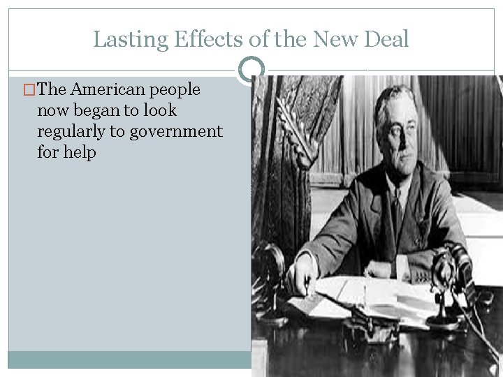 Lasting Effects of the New Deal �The American people now began to look regularly