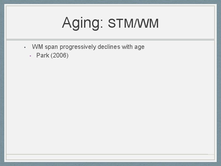 Aging: STM/WM • WM span progressively declines with age • Park (2006) 