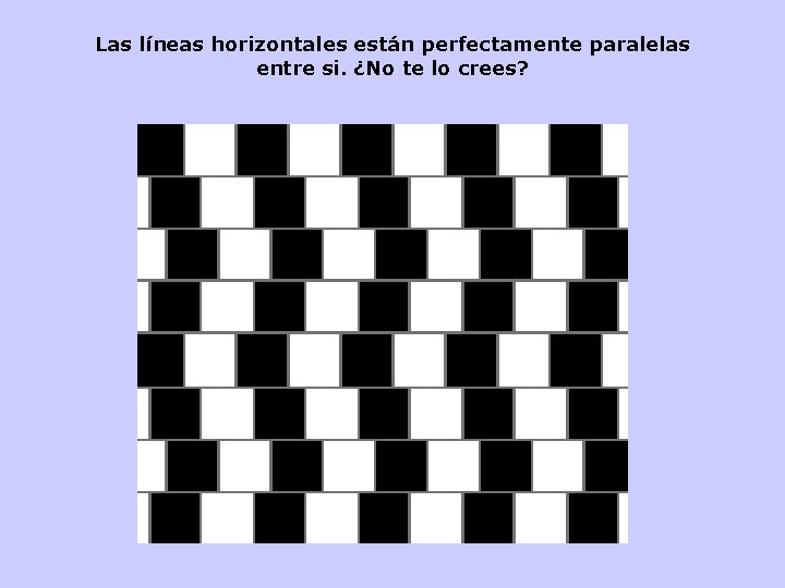 Las líneas horizontales están perfectamente paralelas entre si. ¿No te lo crees? 