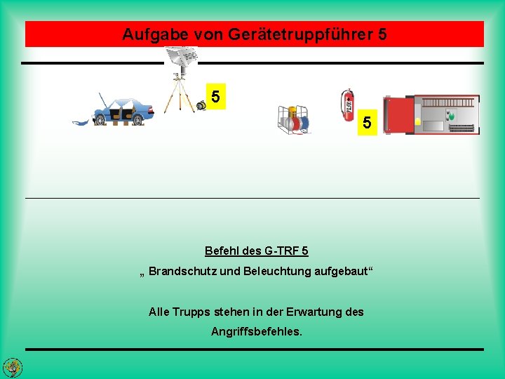 Aufgabe von Gerätetruppführer 5 5 5 Befehl des G-TRF 5 „ Brandschutz und Beleuchtung