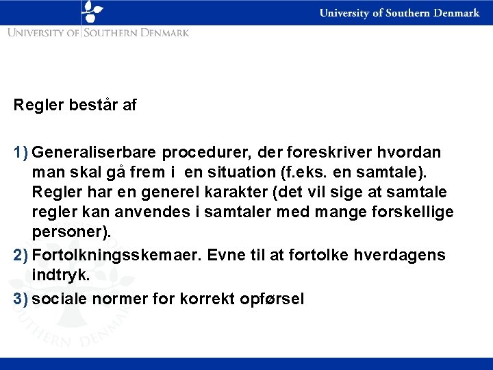 Regler består af 1) Generaliserbare procedurer, der foreskriver hvordan man skal gå frem i