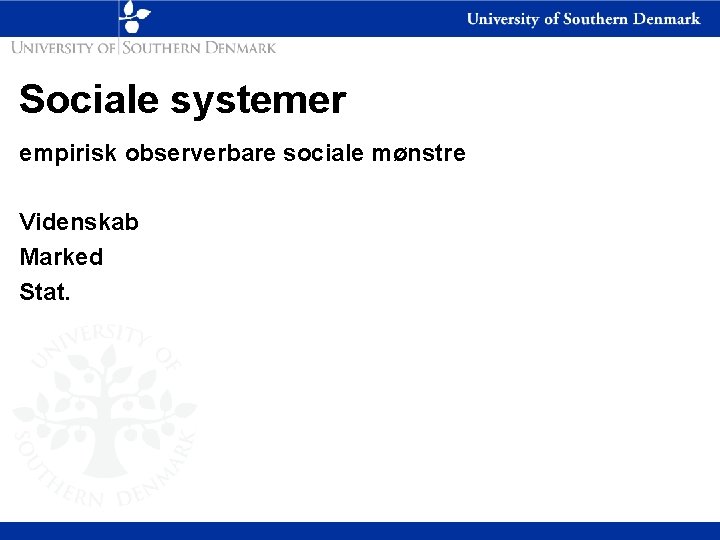 Sociale systemer empirisk observerbare sociale mønstre Videnskab Marked Stat. 