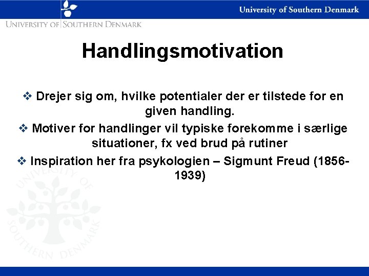Handlingsmotivation v Drejer sig om, hvilke potentialer der er tilstede for en given handling.