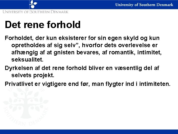 Det rene forhold Forholdet, der kun eksisterer for sin egen skyld og kun opretholdes