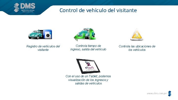 Control de vehículo del visitante Registro de vehículos del visitante Controla tiempo de ingreso,
