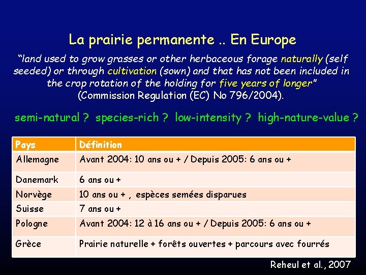 La prairie permanente. . En Europe “land used to grow grasses or other herbaceous